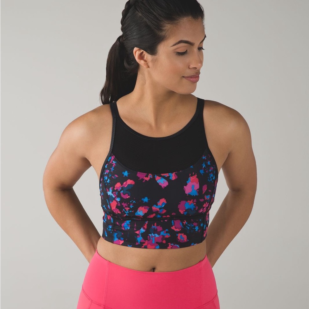 Lululemon Clip-In Long Line floral cute Sports Bra Dandy Digie Size 10